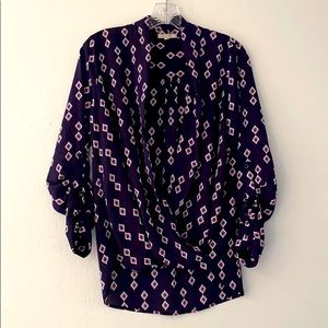 Pleione Blue Drapped Front Blouse